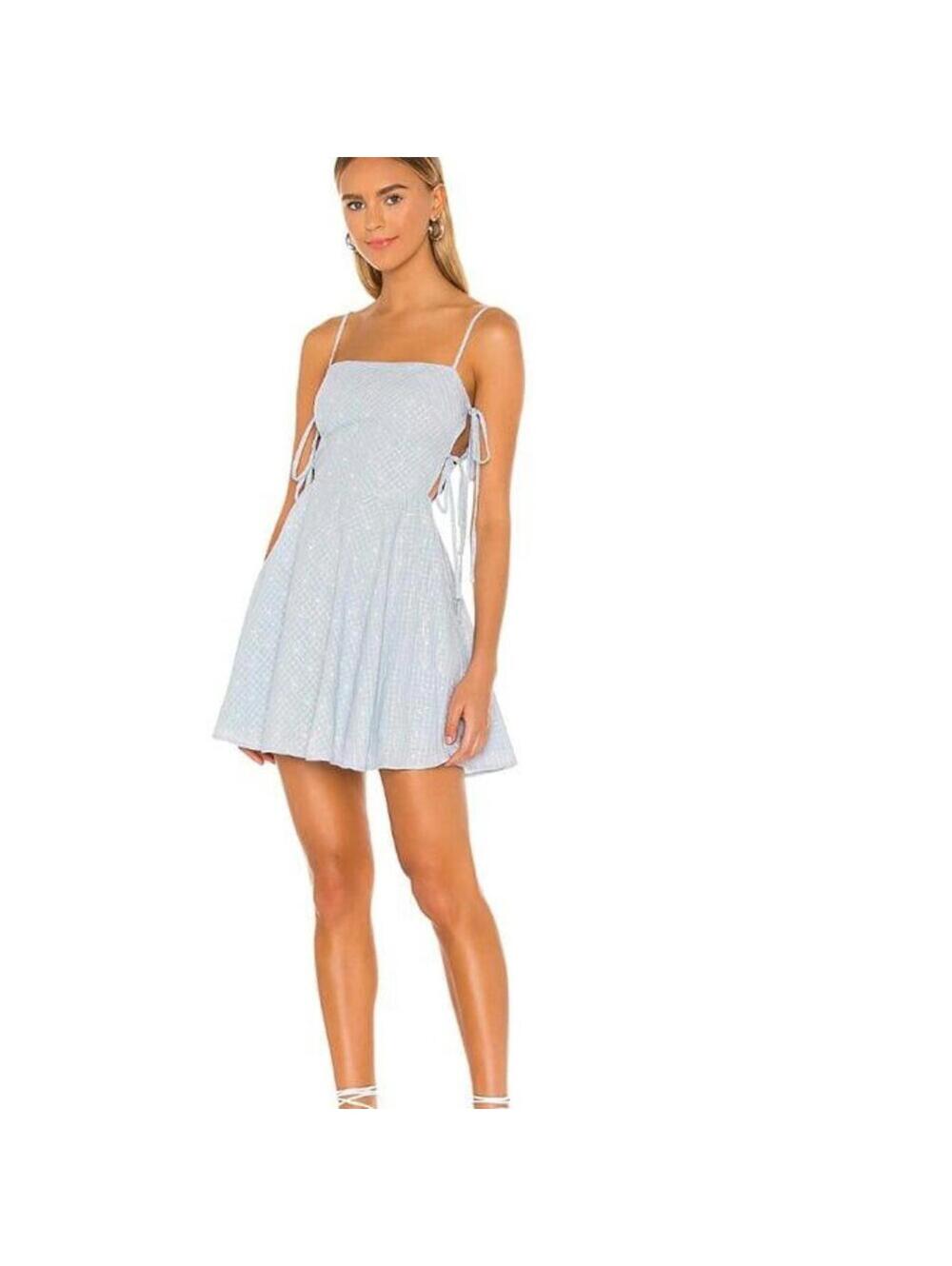 Lovers & Friends Cassie Mini Dress Baby Blue Size M — Embroidered Cotton